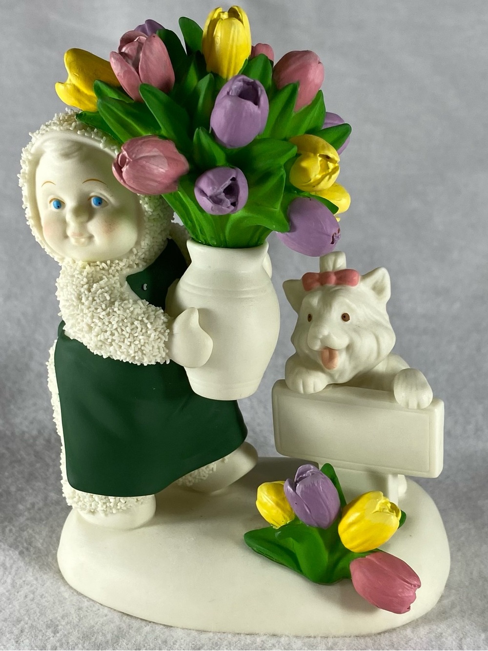 Department 56 Snowbabies Flowers For You Mothers Day Figurine 2007 Dog Tulips